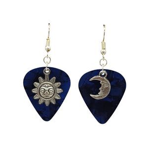 Sun Moon Celestial Charm Guitar Pick Earrings - Choose Color - Handmade in USA